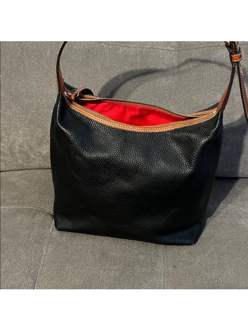 Dooney & Bourke Black Shoulder Hobo with Brown Trim and Tassel - Picture 5 of 14